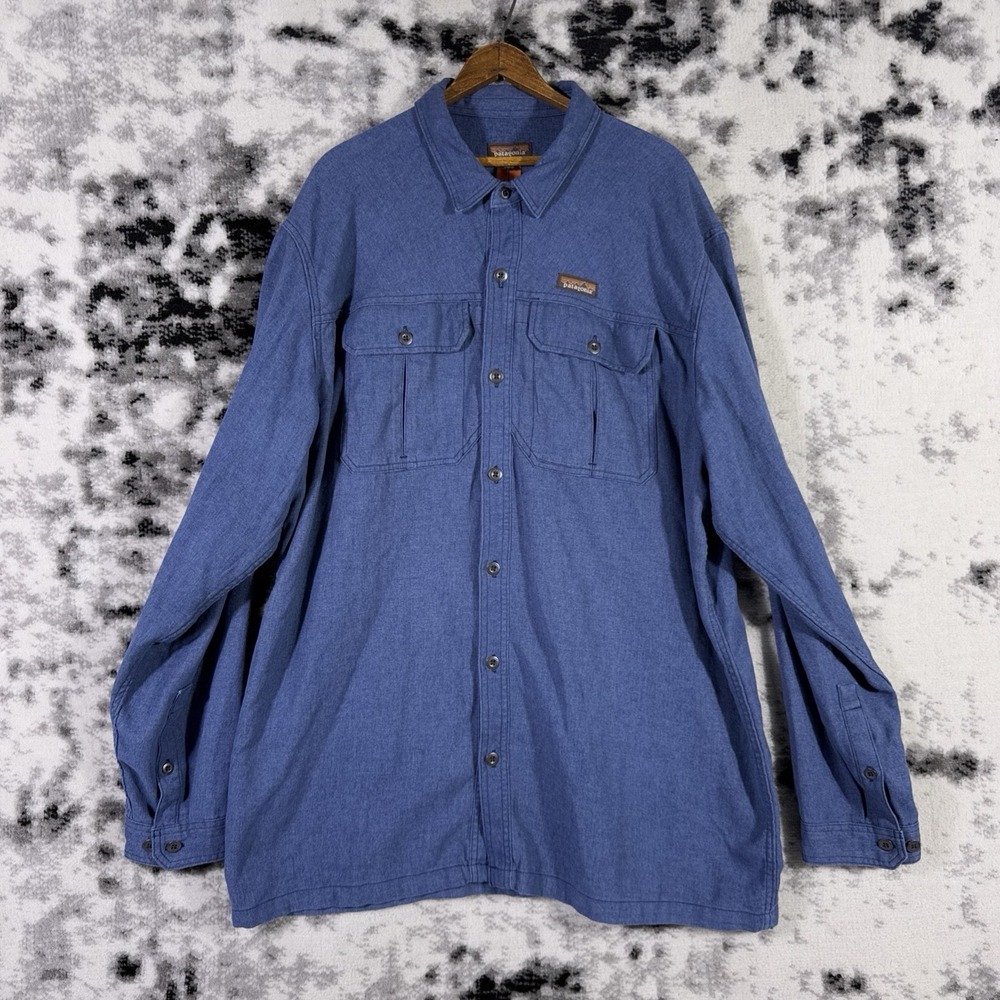 Patagonia Farrier Shirt Mens Size XXL Blue Button Down‎ Pockets Heavy Gorp